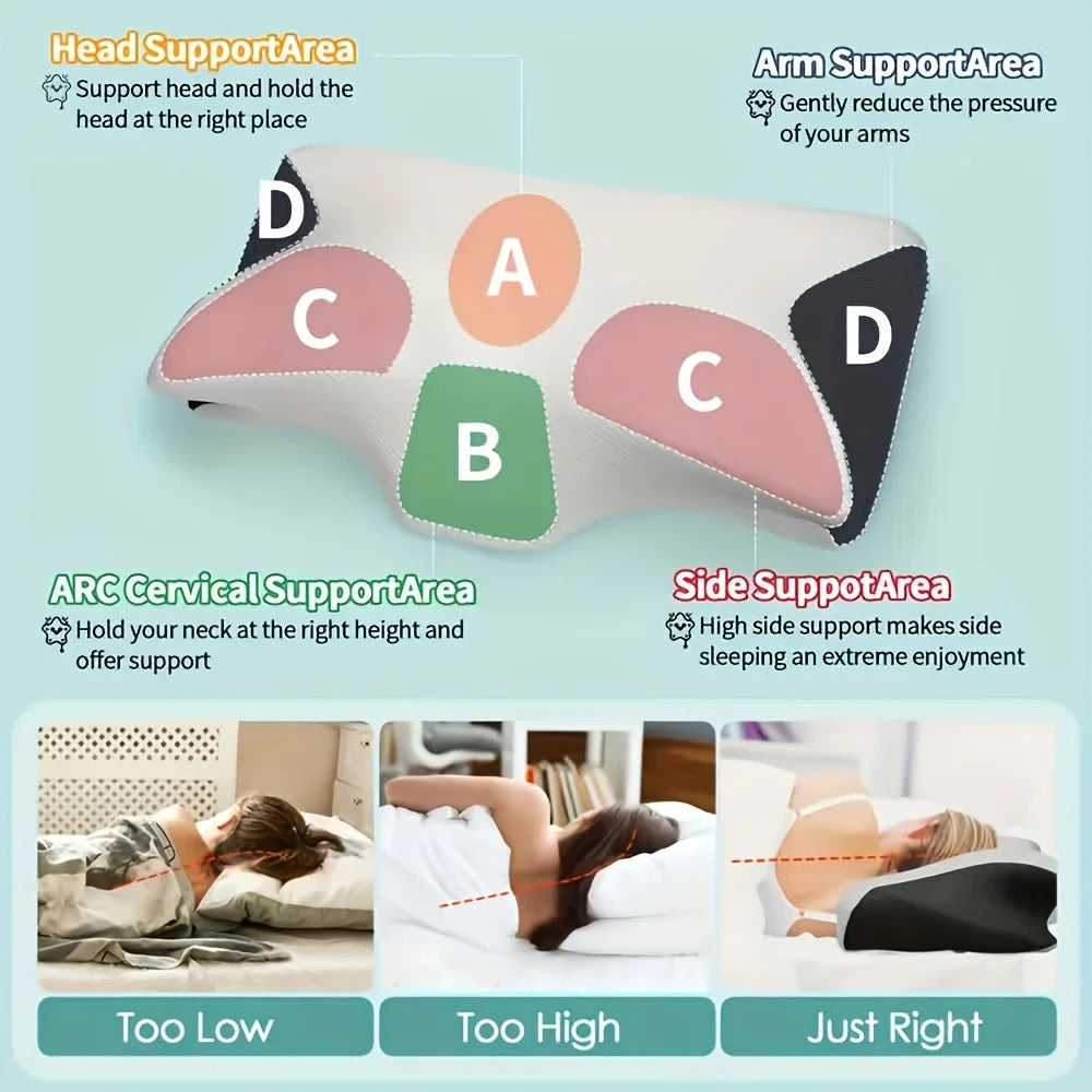 2025 Ergonomic Neck Horn Pillow for Side,Shoulder Relaxation, Soft Yet Firm Support,Back and Stomach Sleepers - Contoured Design